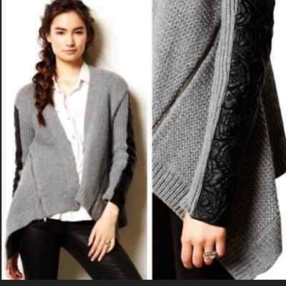 EUC Anthropologie - Oltrarno knit with leather sleeve cardigan by Moth
